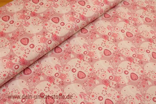 Webstoff Baumwolle Blumen Vögel rosa